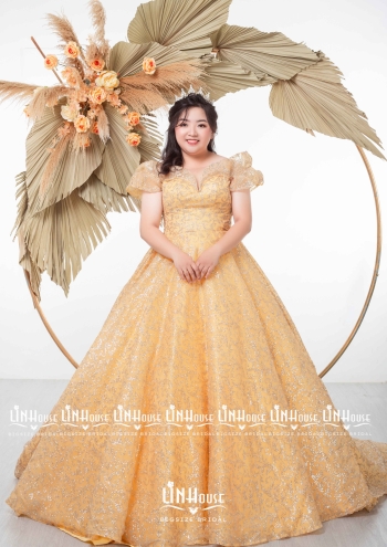 Váy đầm cưới cô dâu màu vàng đính đá-DH06 - NiNiStore 2024