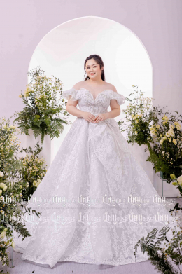 D02201 - Váy Cưới  Bigsize Kim Tuyến Sân Khấu Trắng Ball Gown