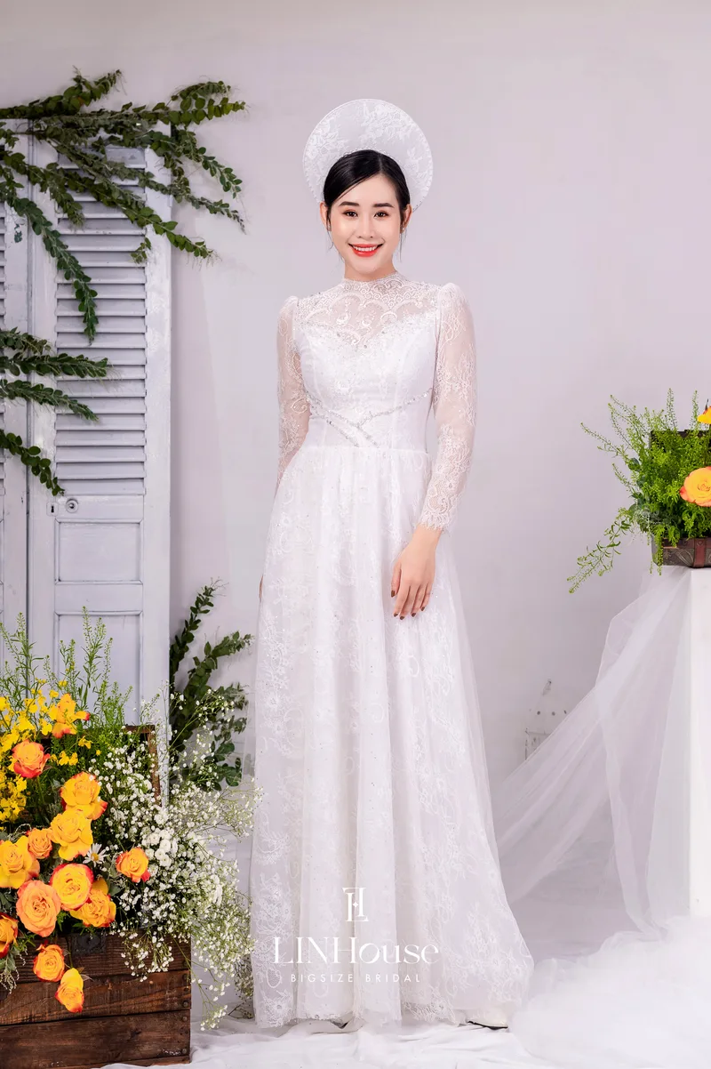 QUỲNH - Áo Dài Cưới Bigsize Ren Trắng