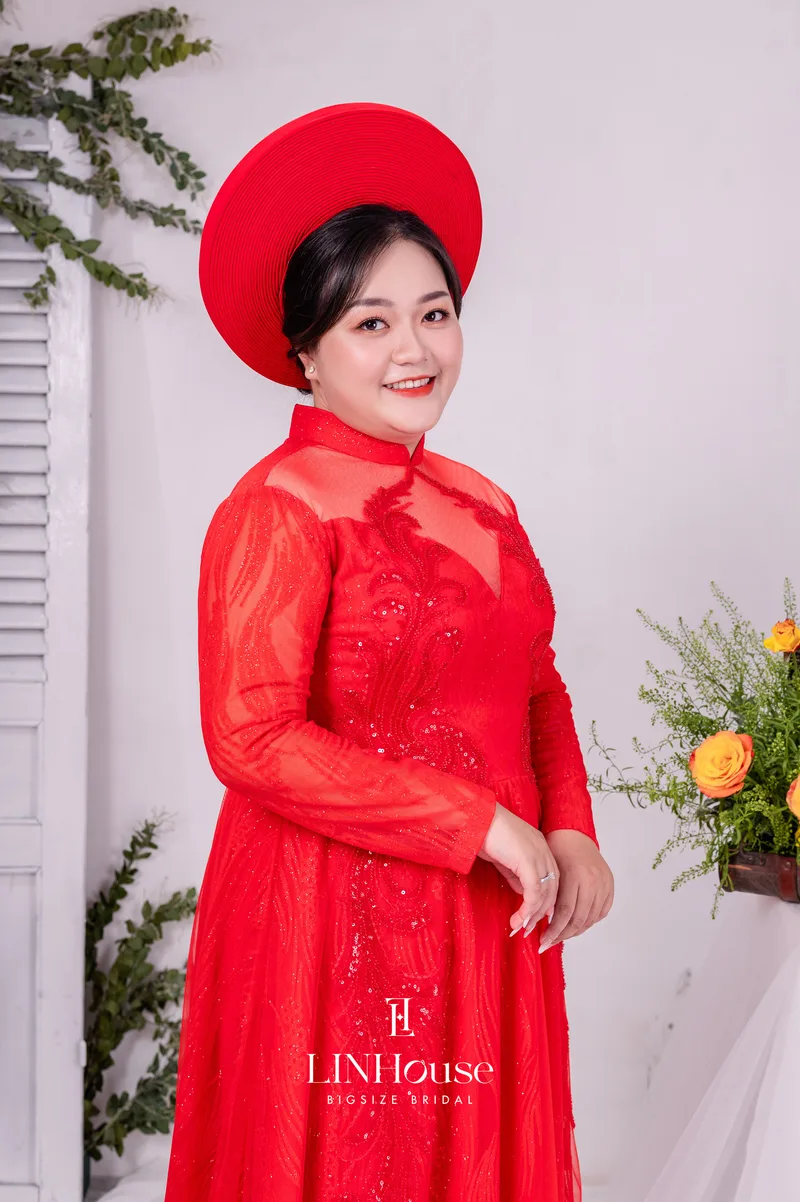 DUYÊN - Áo Dài Cưới Bigsize Voan Kim Tuyến Đỏ