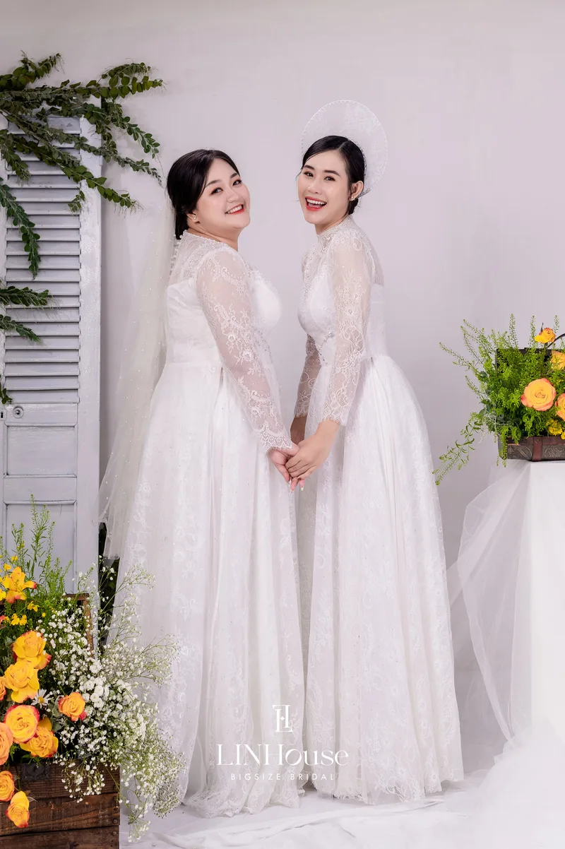 QUỲNH - Áo Dài Cưới Bigsize Ren Trắng